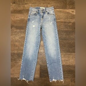 Light Blue Straight-Leg Jeans with Distressed Hem
